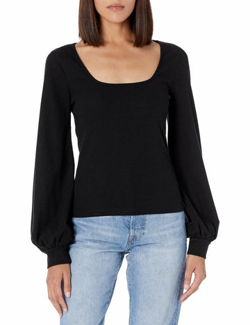 The Drop Women's @lucyswhims Square-Neck Balloon-Sleeve Top Black Size L