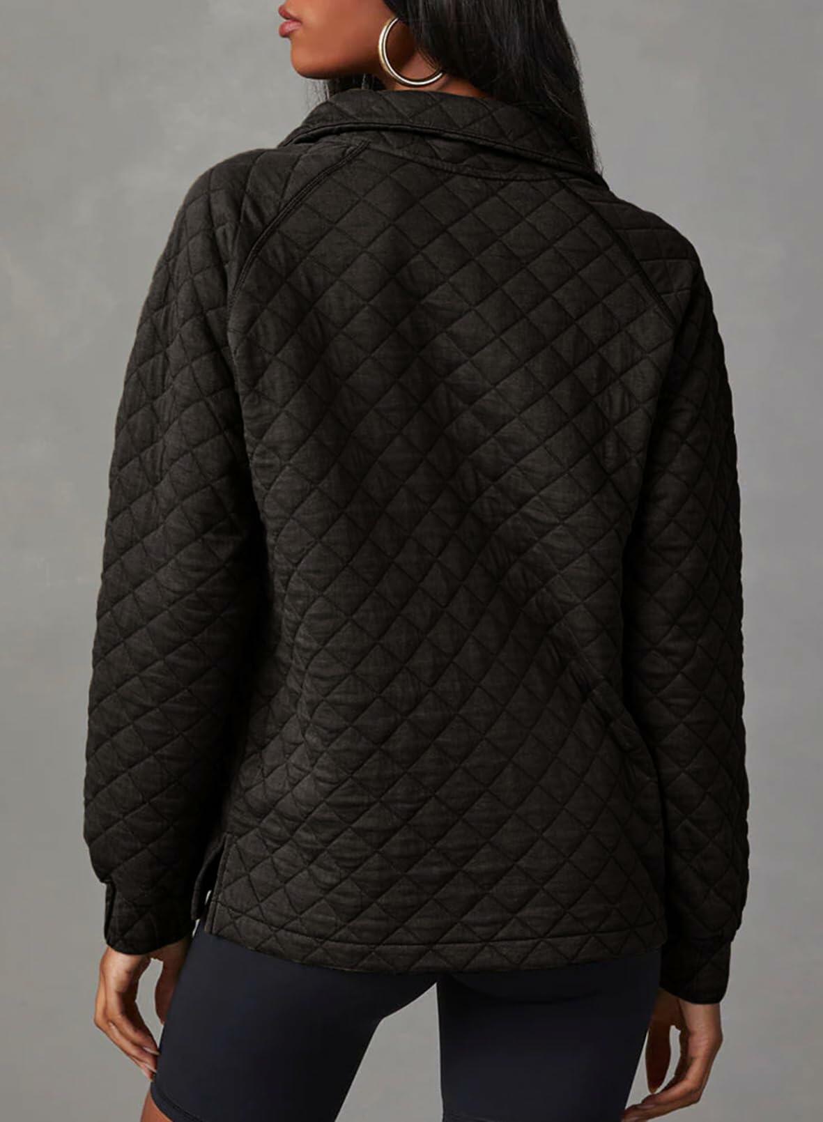 Dokotoo Women’s Oversized Quilted Half Zip Sweatshirt Black M Casual