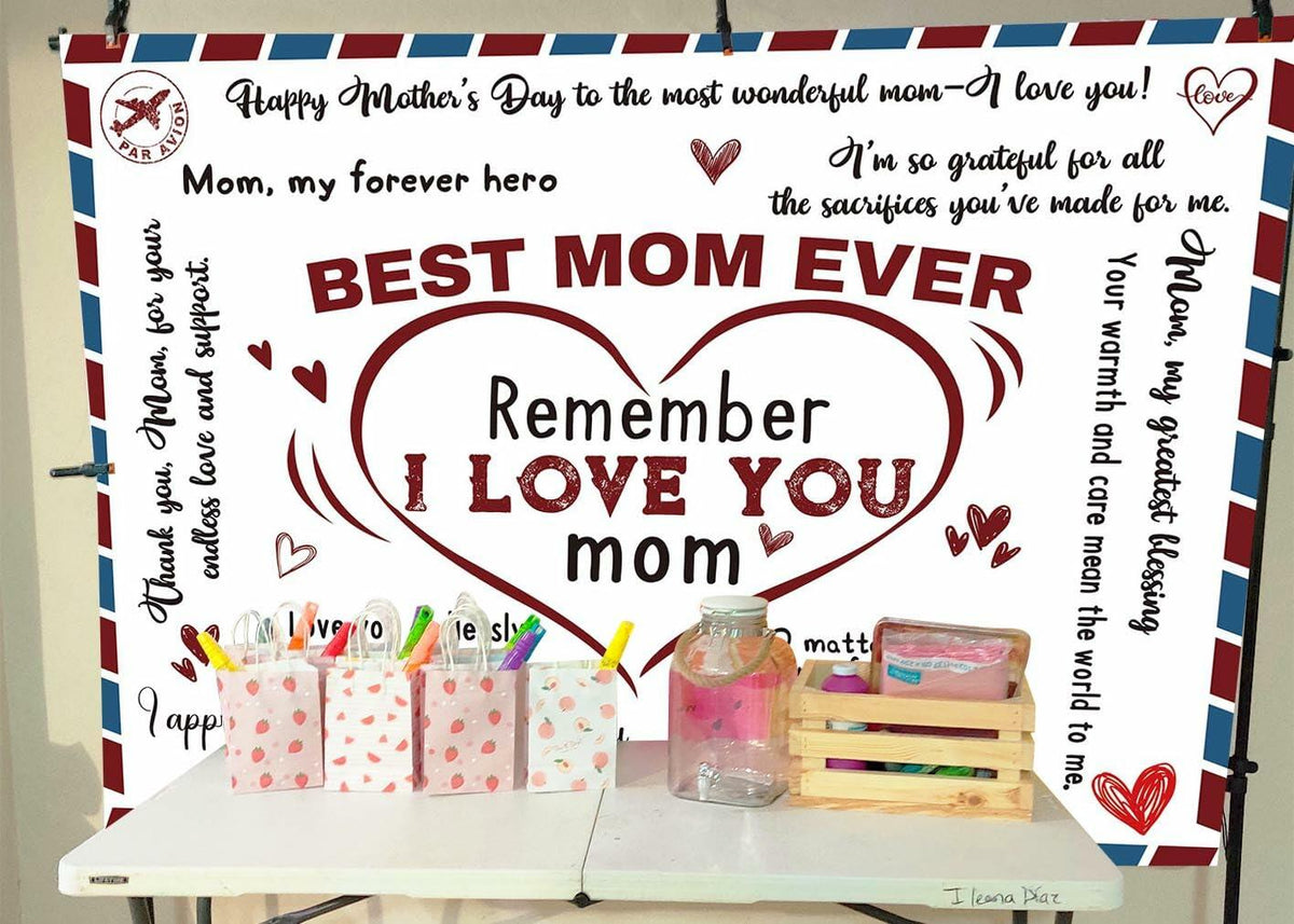 PGSWEER Mother's Day Backdrop 7x5FT Love Heart Banner Photo Booth Props