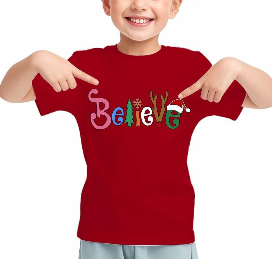 Boys Girls Toddler Reindeer Christmas Short Sleeve Holiday Red Tee Shirt Size 3T