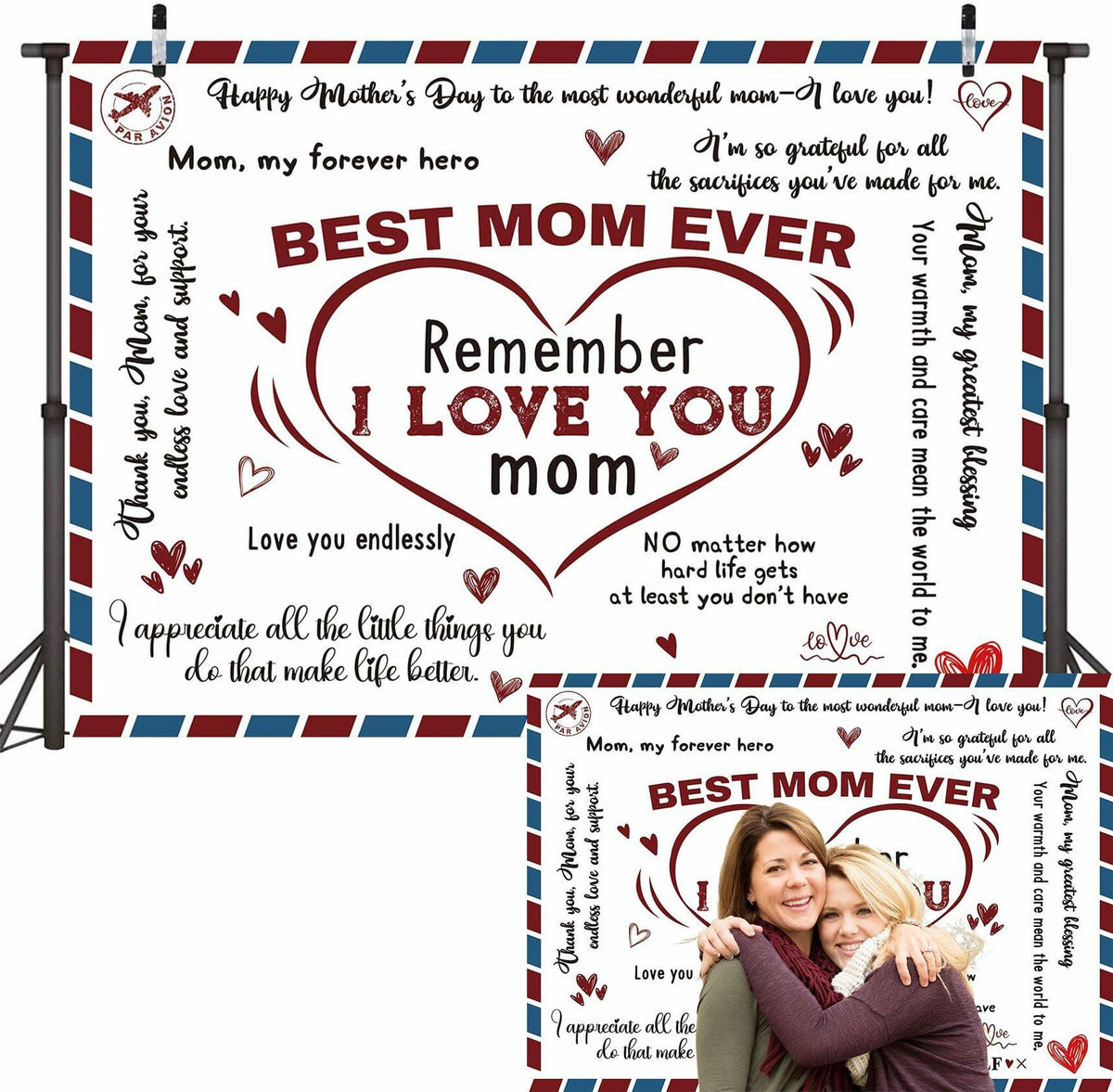 PGSWEER Mother's Day Backdrop 7x5FT Love Heart Banner Photo Booth Props