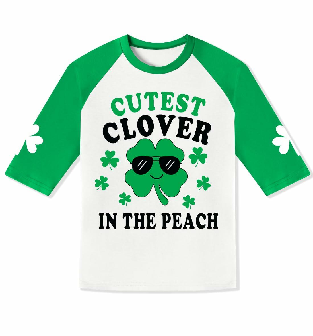 St. Patrick's Day Kids Clover T-Shirt Green White Raglan Top 4T Crewneck
