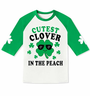 St. Patrick's Day Kids Clover T-Shirt Green White Raglan Top 4T Crewneck