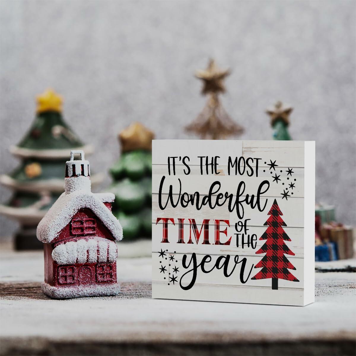 Merry Christmas Reindeer Tree Wood Box Sign Farmhouse Decor 5x5 Inches
