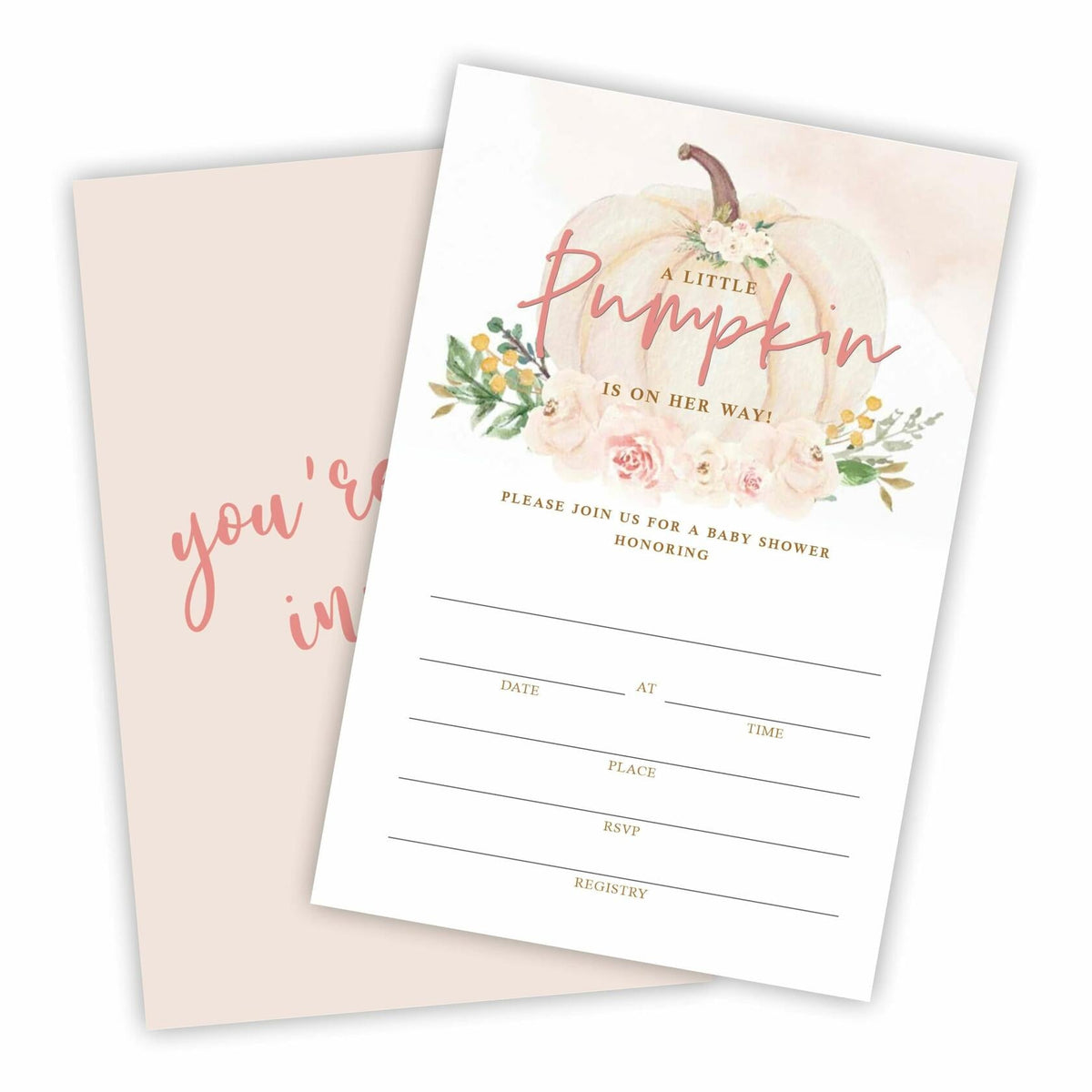 A Sweet Pumpkin Baby Shower Invitations Set of 25 Boho Pumpkin Girl Invites