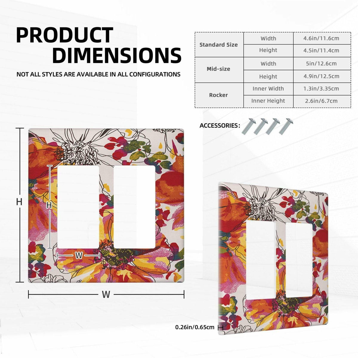 Xuejiaku 2 Gang Watercolor Flowers Wall Plate Double Rocker Switch Cover