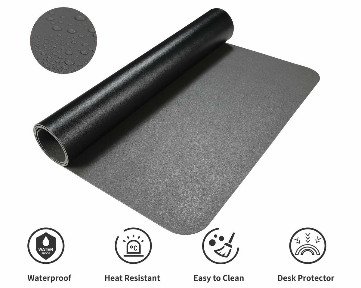 AFRITEE Dual Side PU Leather Desk Pad Mat Large 31.5x15.7 Black/Dark Gray