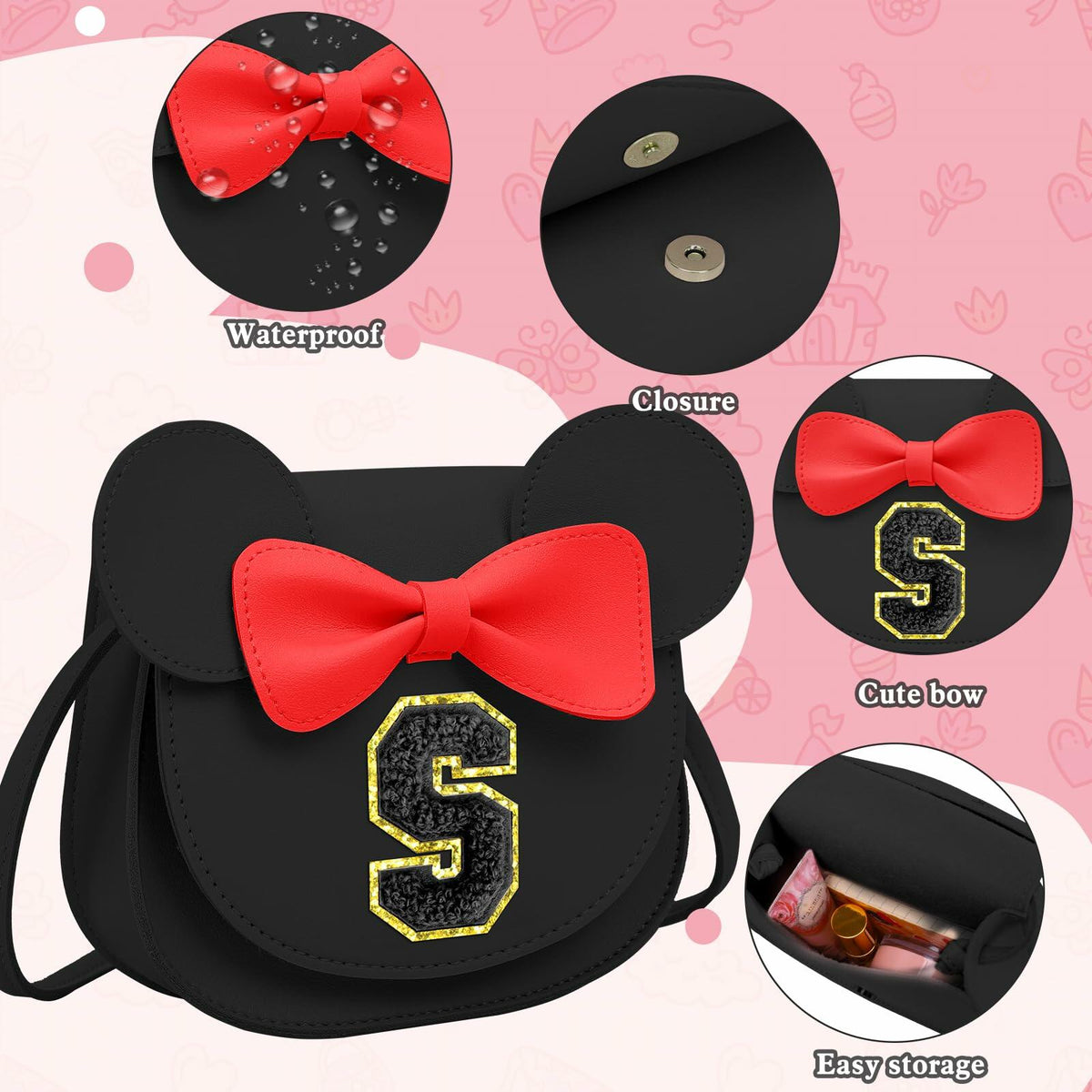 OYLOLA Toddler Girls Initial Purse Black Ages 3-8 Birthday Gift