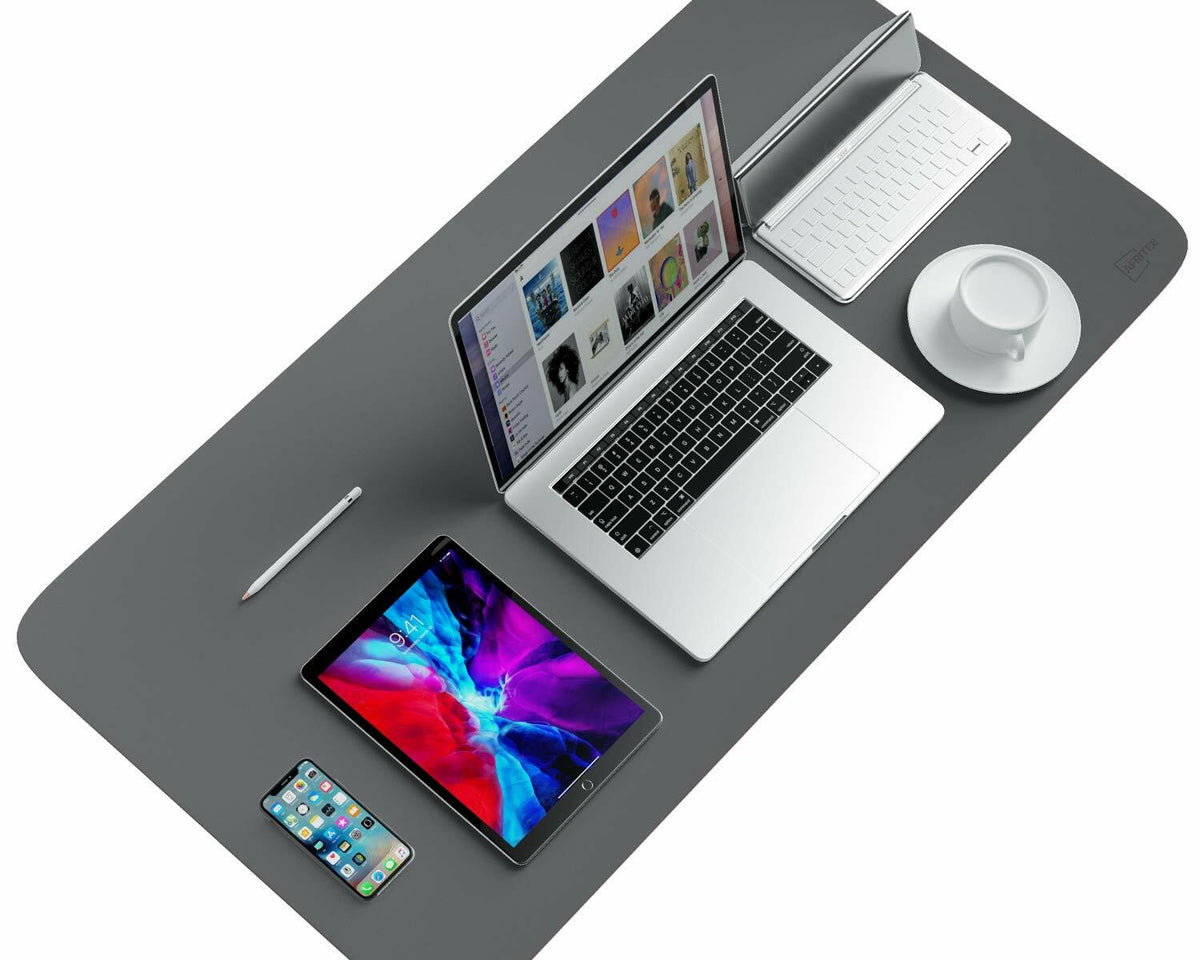 AFRITEE Dual Side PU Leather Desk Pad Mat Large 31.5x15.7 Black/Dark Gray