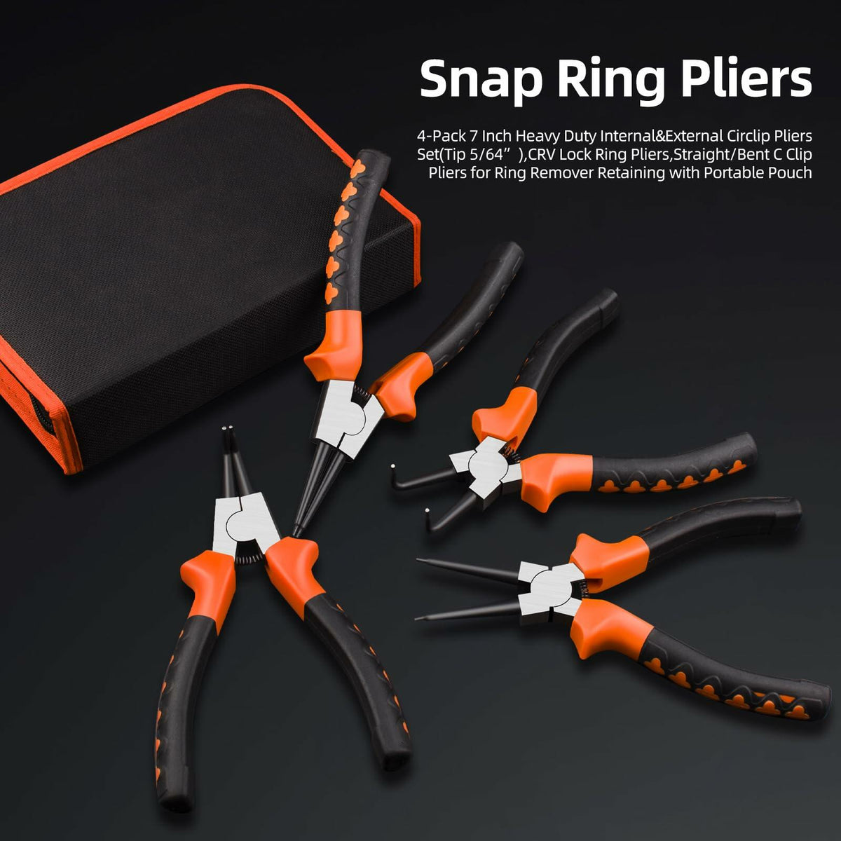NOEAIKE 4-Pack 7" Snap Ring Pliers Set Internal External Circlip with Pouch
