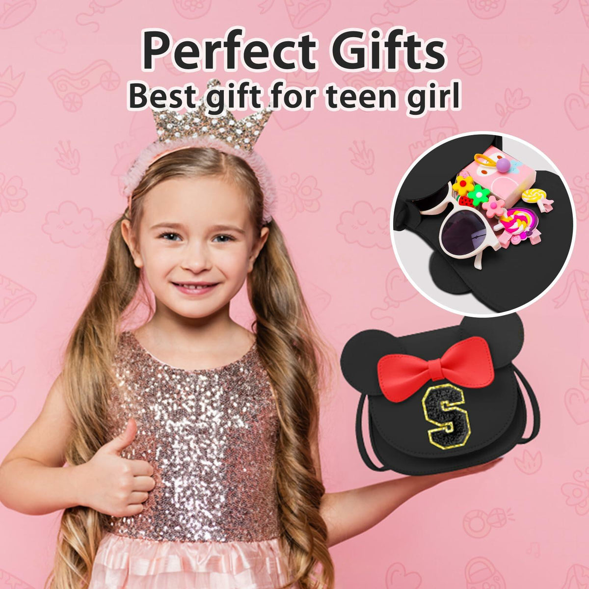 OYLOLA Toddler Girls Initial Purse Black Ages 3-8 Birthday Gift