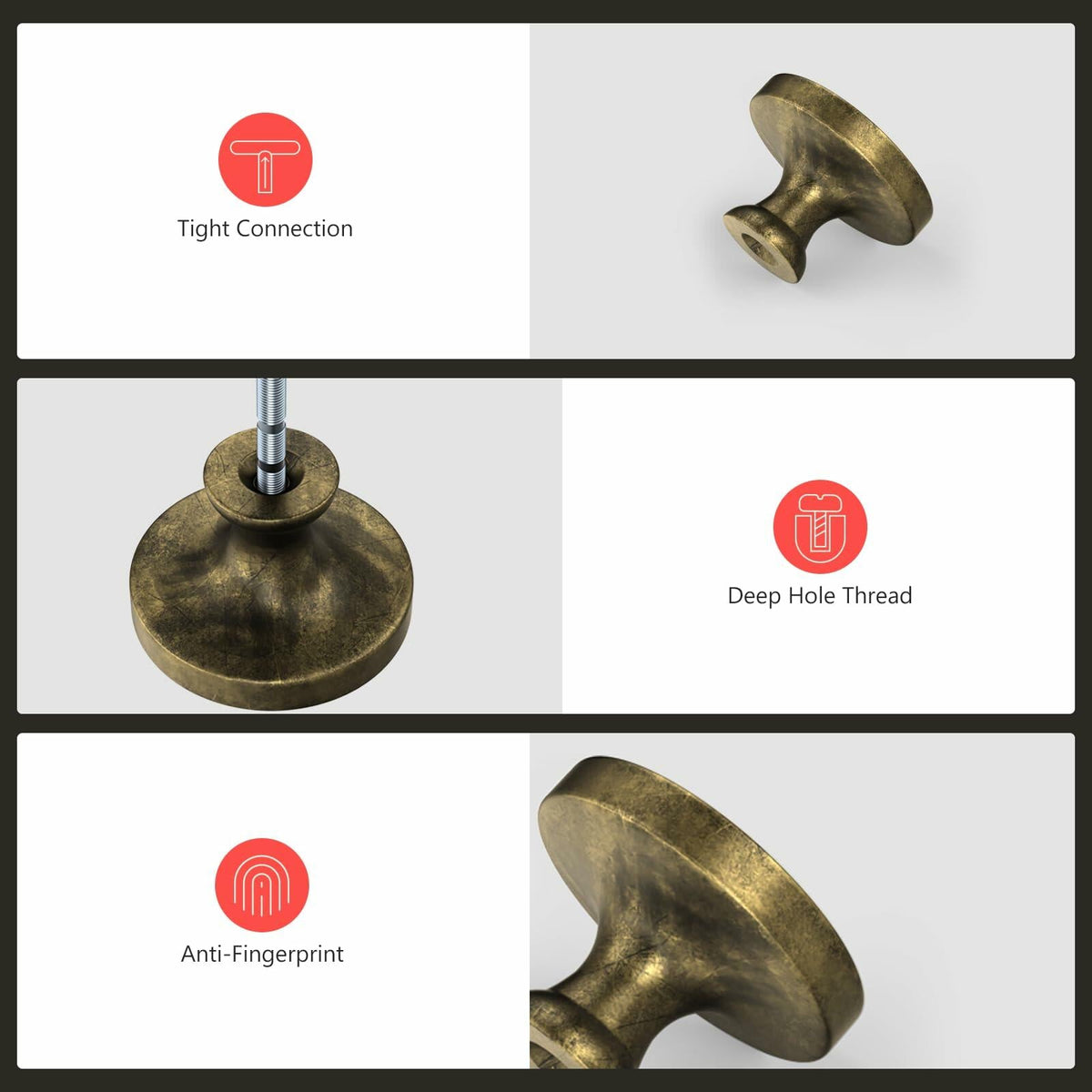 Homdiy 10 Pack Solid Gold Brass Knurled Zinc Alloy Cabinet Knobs Drawer