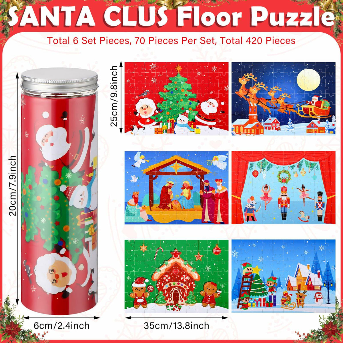 Poen 6 Set Christmas Wooden Jigsaw Puzzles Santa Claus Nativity Scene