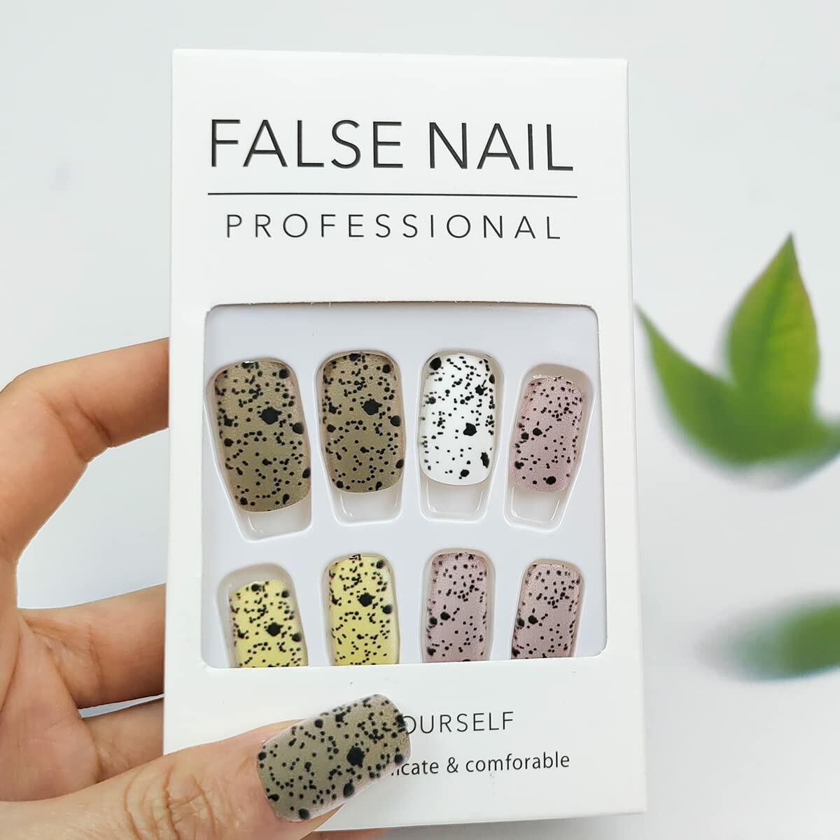 24Pcs Easter Acrylic Press On Nails Medium Daisy Floral Square False Nails
