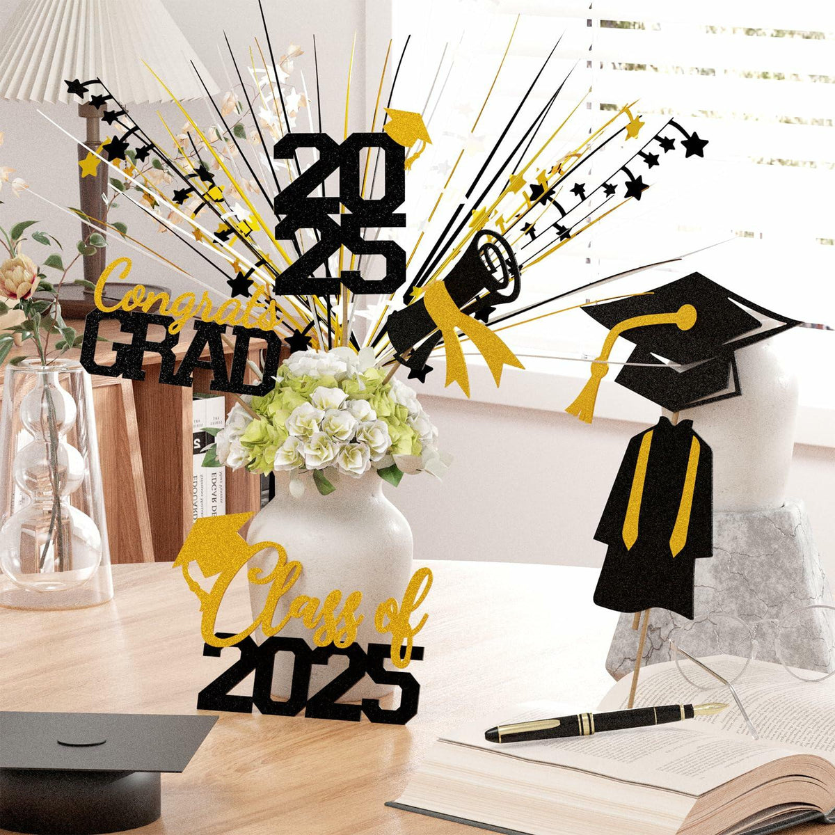 Graduation Decorations Class of 2025 23pcs Blue Gold Centerpiece Sticks