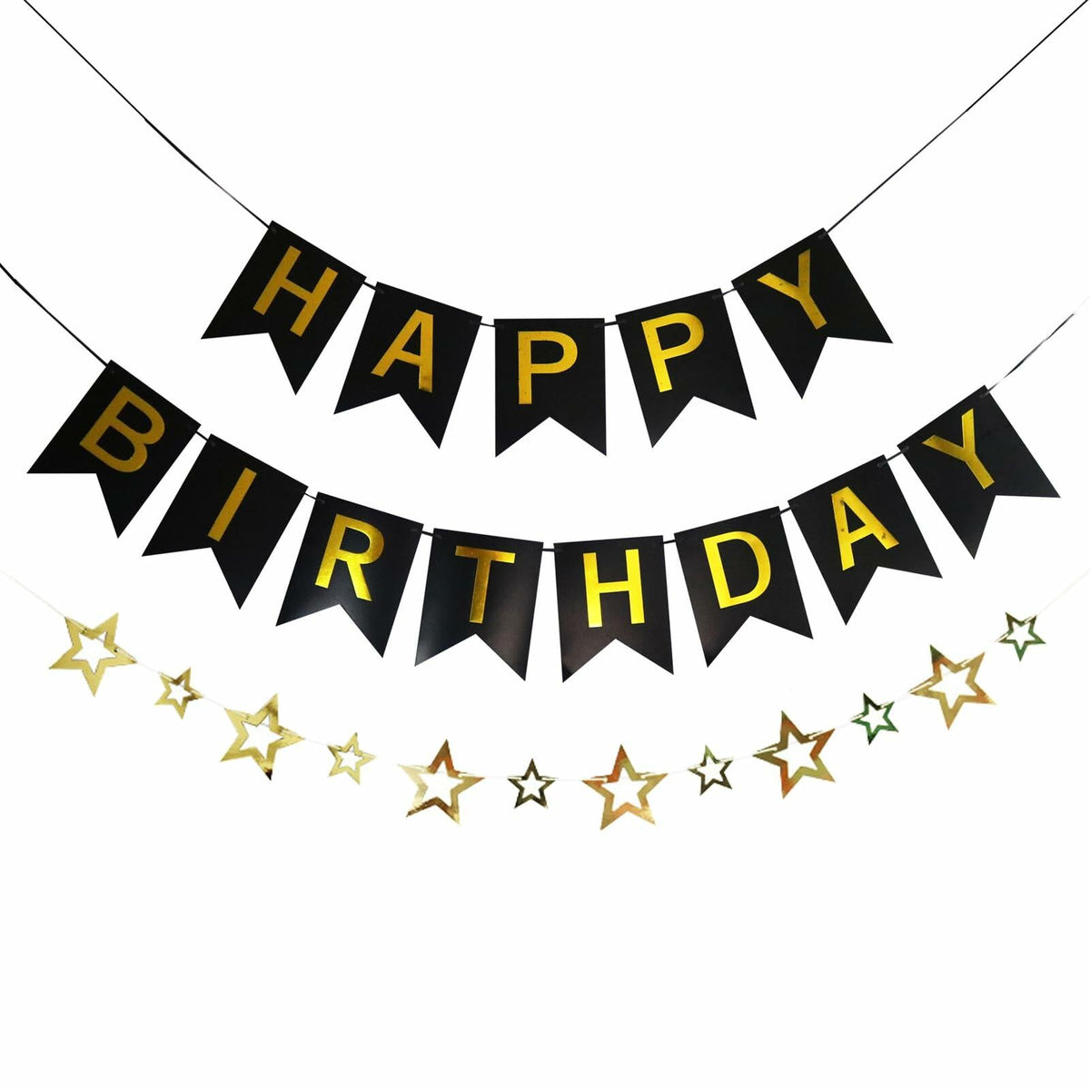GLASNES Happy Birthday Banner Decoration Kit Black and Gold Party Supplies