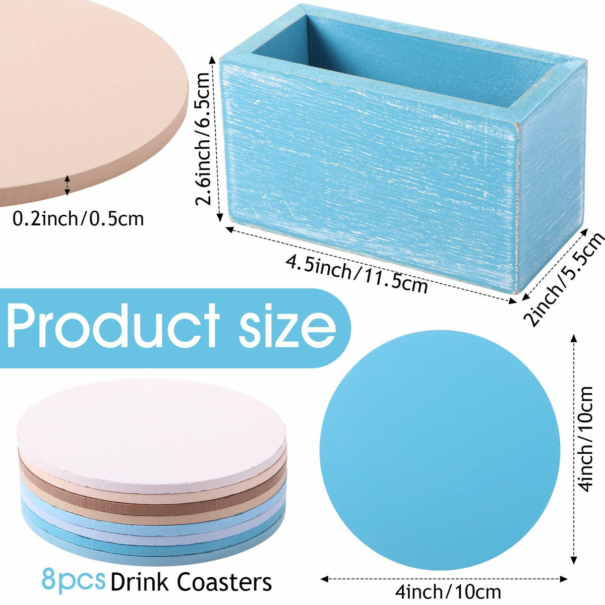 Queekay Wooden Drink Coasters Set of 8 with Holder 4in Grey Marble