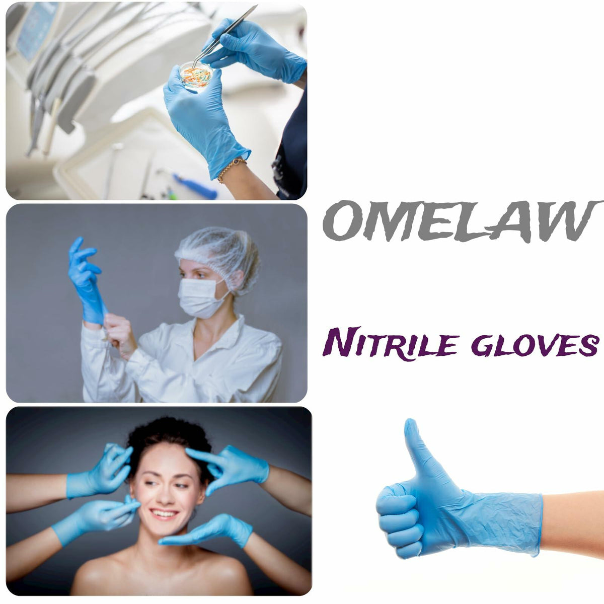 OMELAW Blue Nitrile Gloves Large Powder-Free Latex-Free 100 Pack Size L