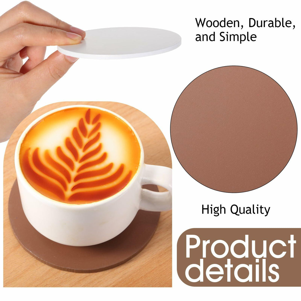 Queekay Wooden Drink Coasters Set of 8 with Holder 4in Grey Marble