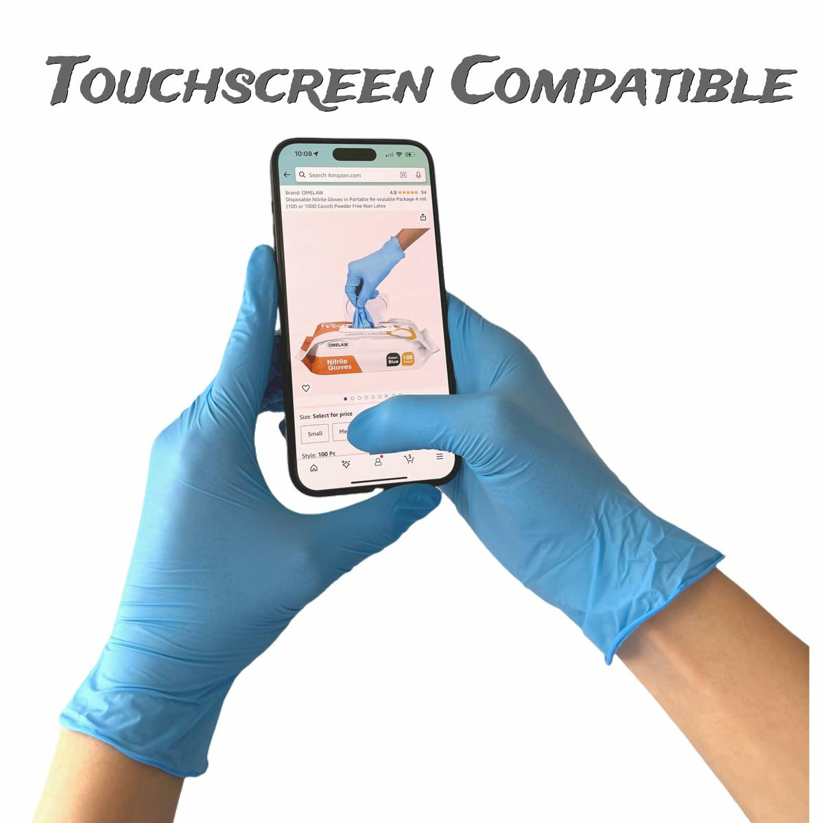 OMELAW Blue Nitrile Gloves Large Powder-Free Latex-Free 100 Pack Size L