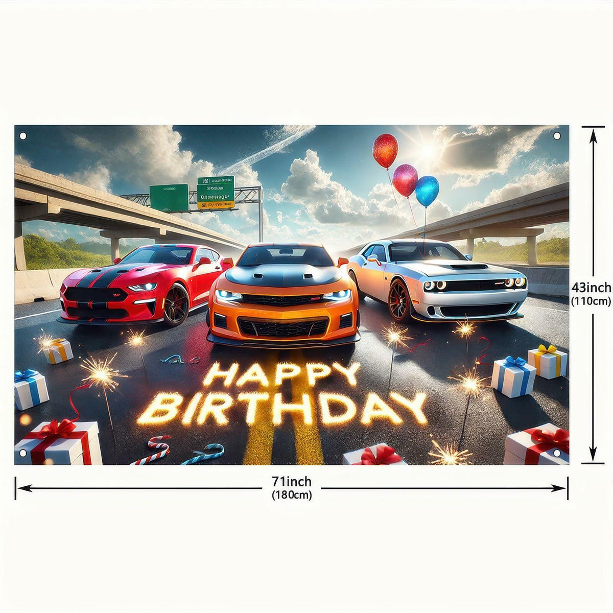 BlissYard Car Birthday Banner 70x43" Fast Cars Party Photo Backdrop