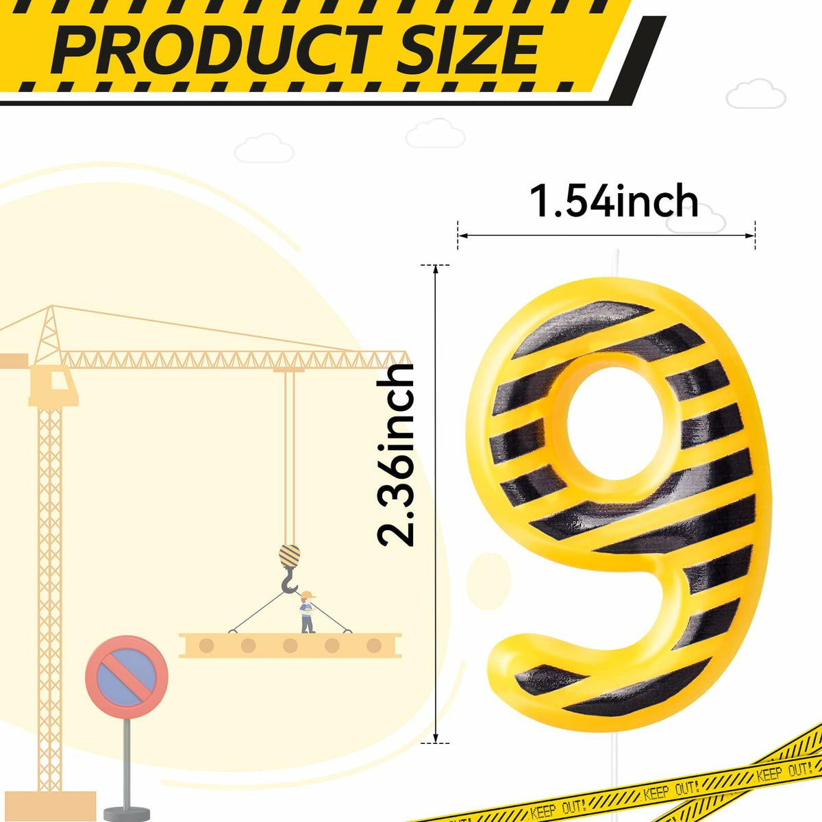 Construction Number 9 Birthday Candle Cake Topper Party Decoration