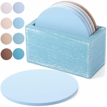 Queekay Wooden Drink Coasters Set of 8 with Holder 4in Grey Marble