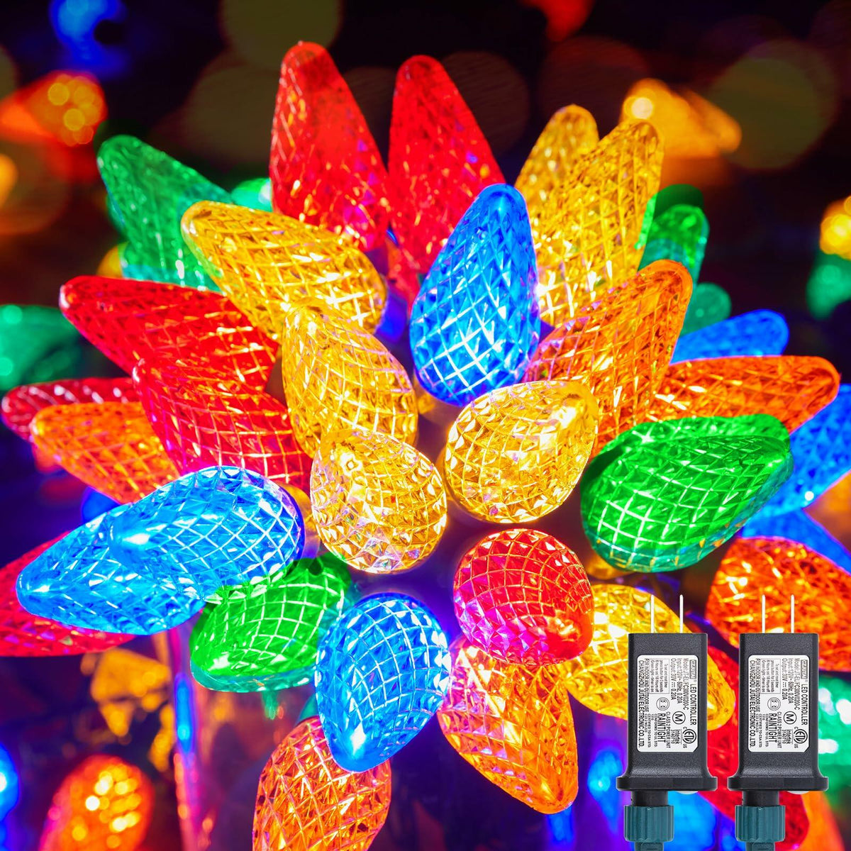 Brightown 2 Pack C9 Christmas Lights 200 LED 162FT Multicolor Timer 8 Modes