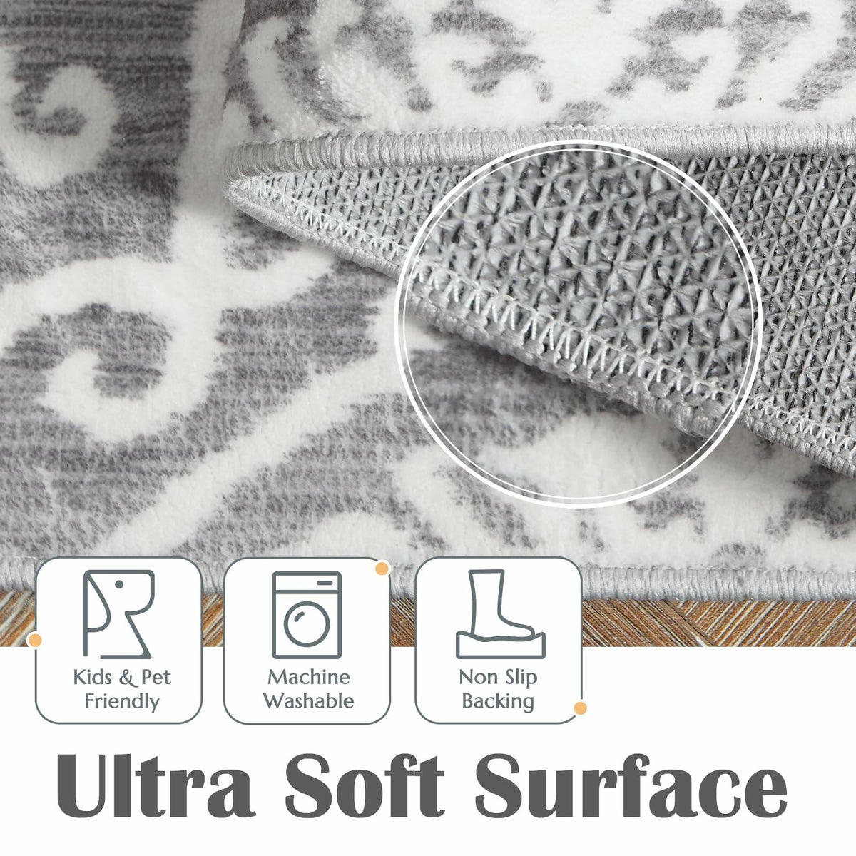 jinchan Kitchen Runner Rug 2x6 Moroccan Floral Non Slip Grey Runner