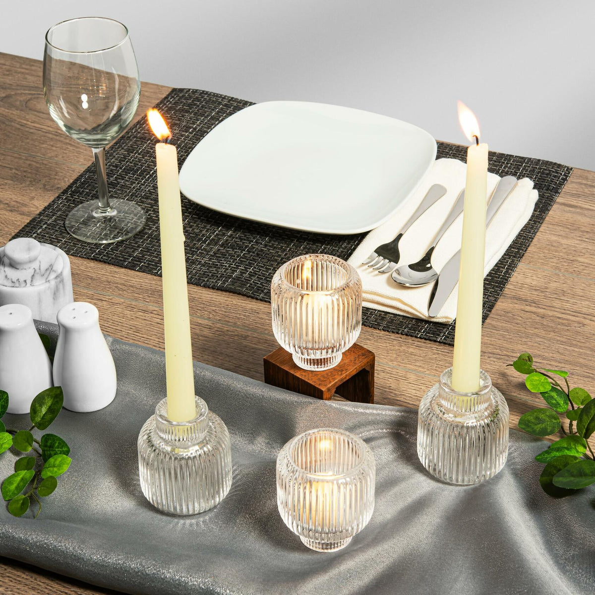 Reversible Glass Candlestick Holders Set of 4 Green Candle Holder Decor