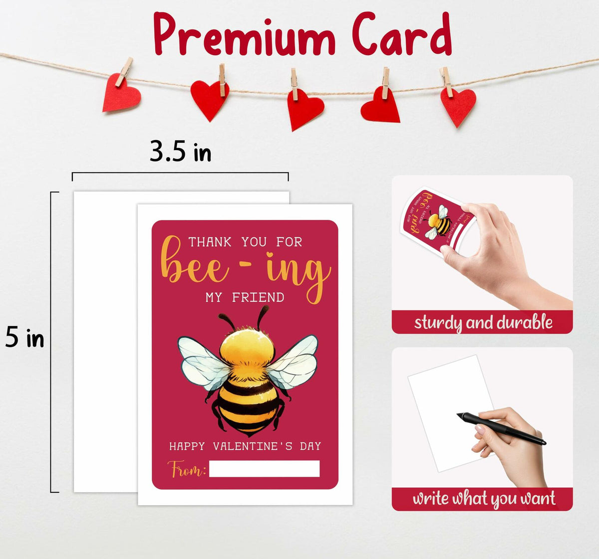 Classroom Valentine's Day Cards Bee Design 5x3.5in 30 Pack Gender Neutral