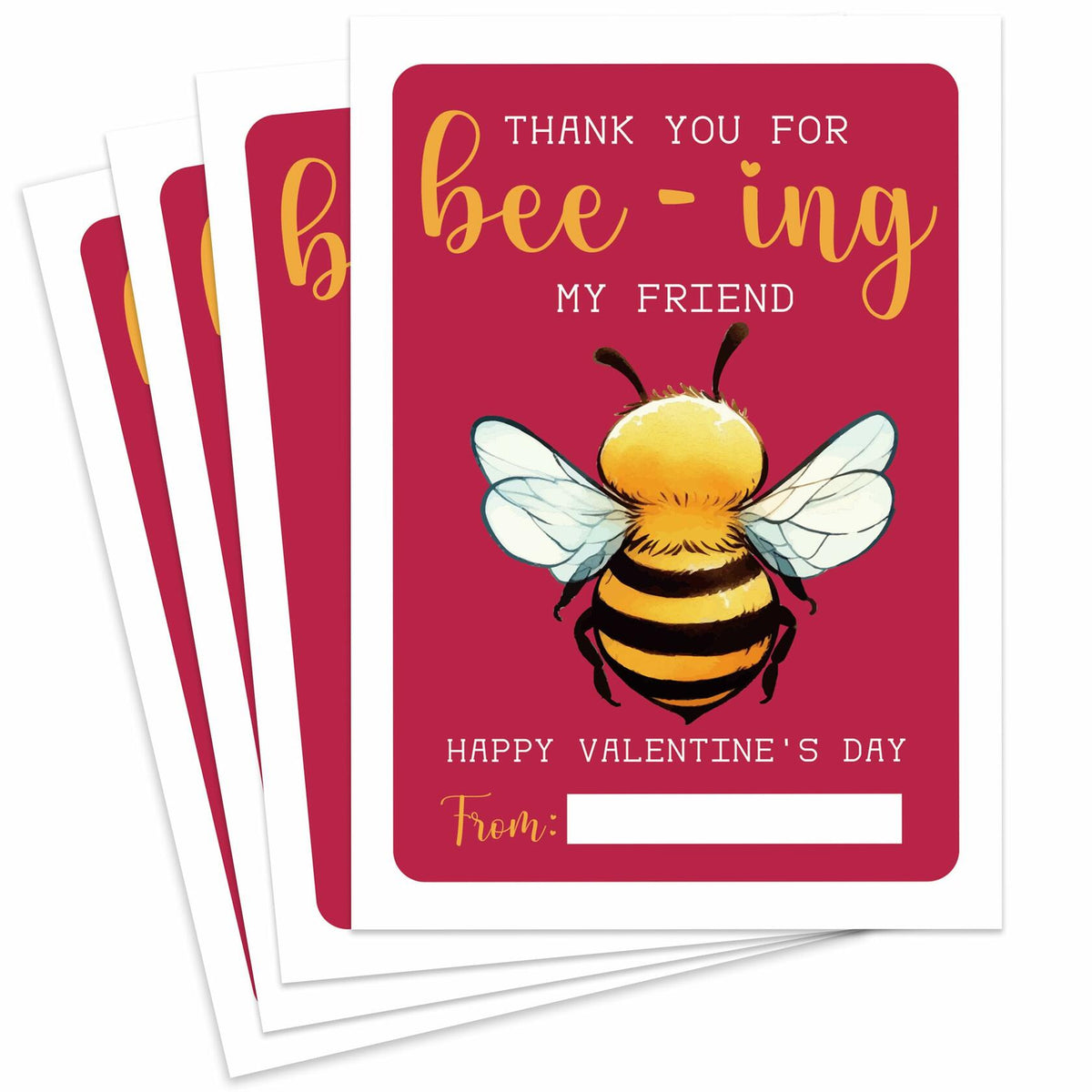 Classroom Valentine's Day Cards Bee Design 5x3.5in 30 Pack Gender Neutral