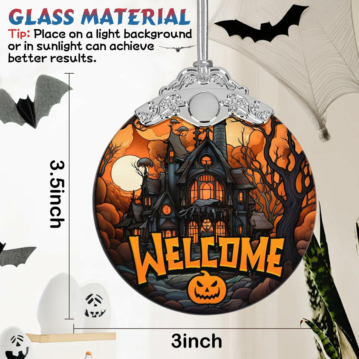 Welcome to The Haunted House Stained Glass Christmas Ornament Holiday Decor