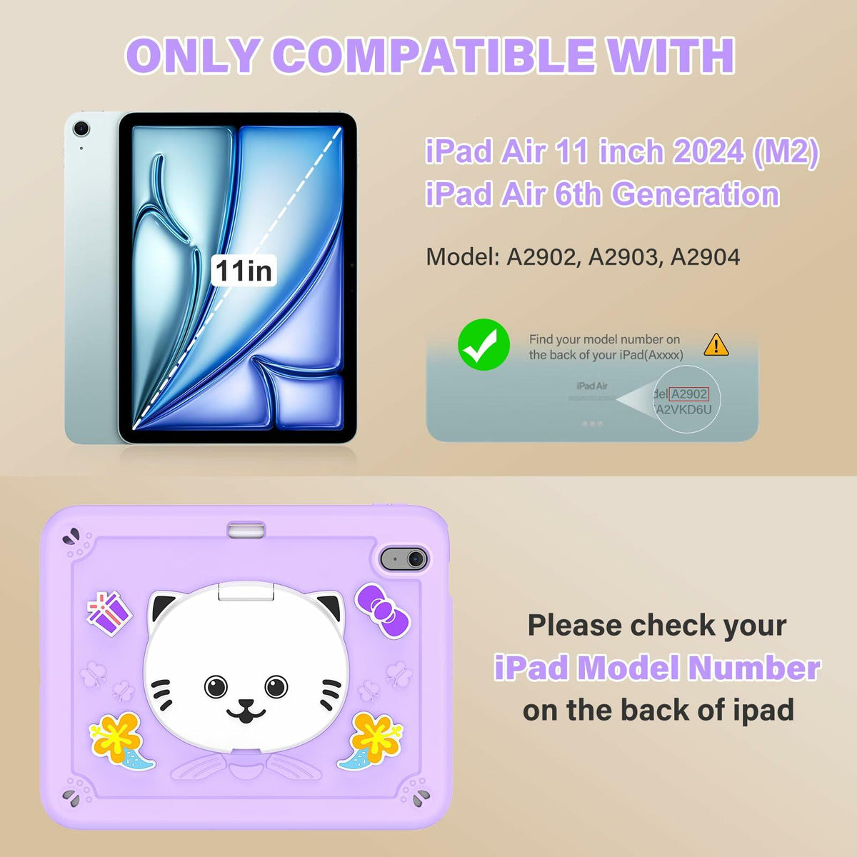 TOMORRY iPad Air 11 Inch Case M3 2025 M2 2024 Purple Tempered Glass