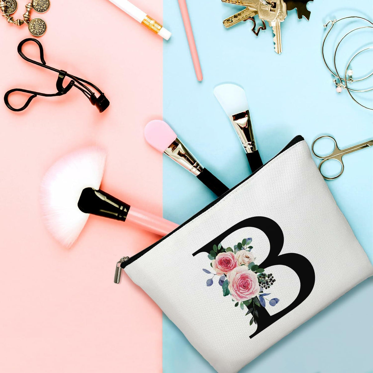 Flower Letter G Makeup Bag Alphabet Initial Cosmetic Bag Birthday Gift