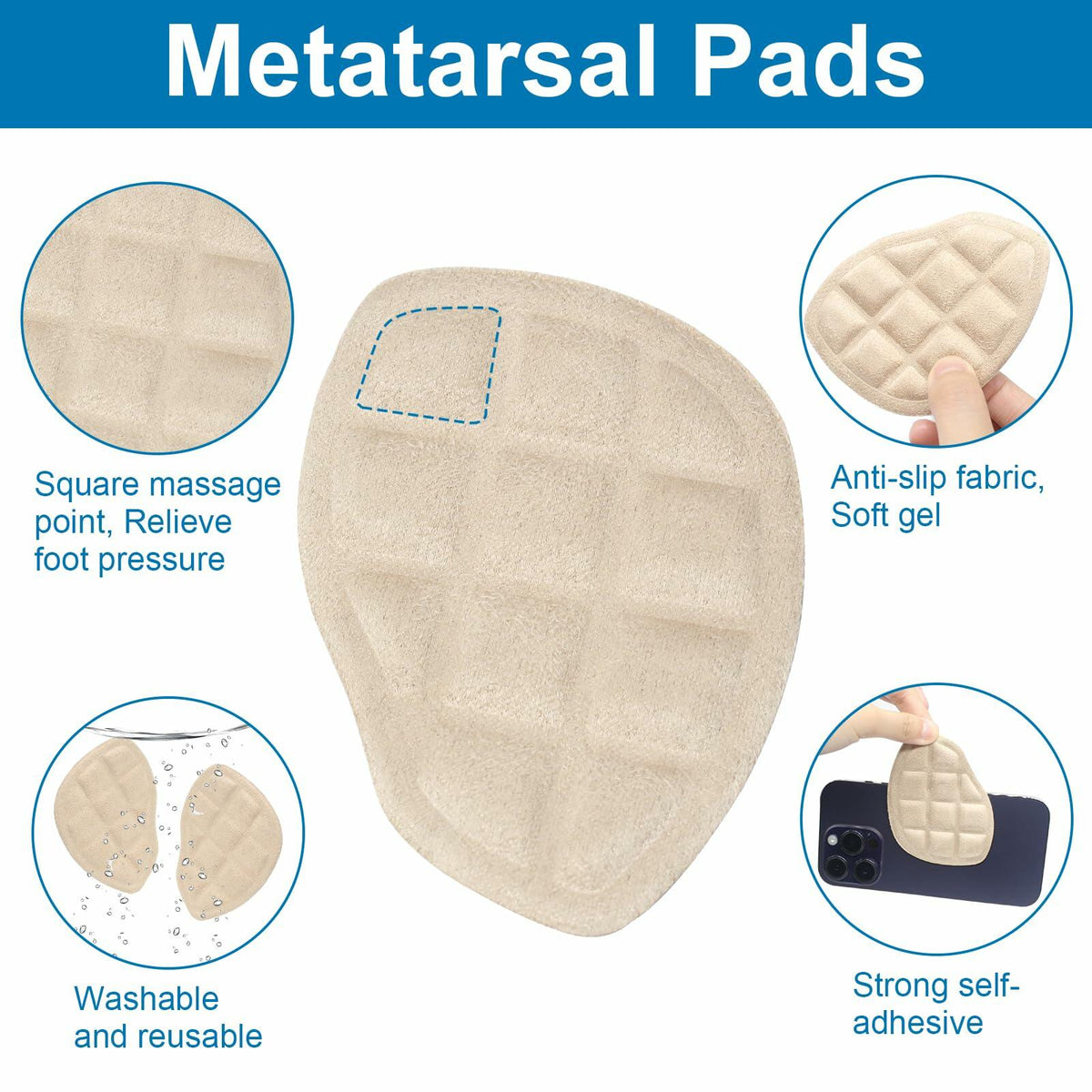 Skyfoot Metatarsal Foot Pads Ball of Foot Cushions Anti Slip 3 Pairs