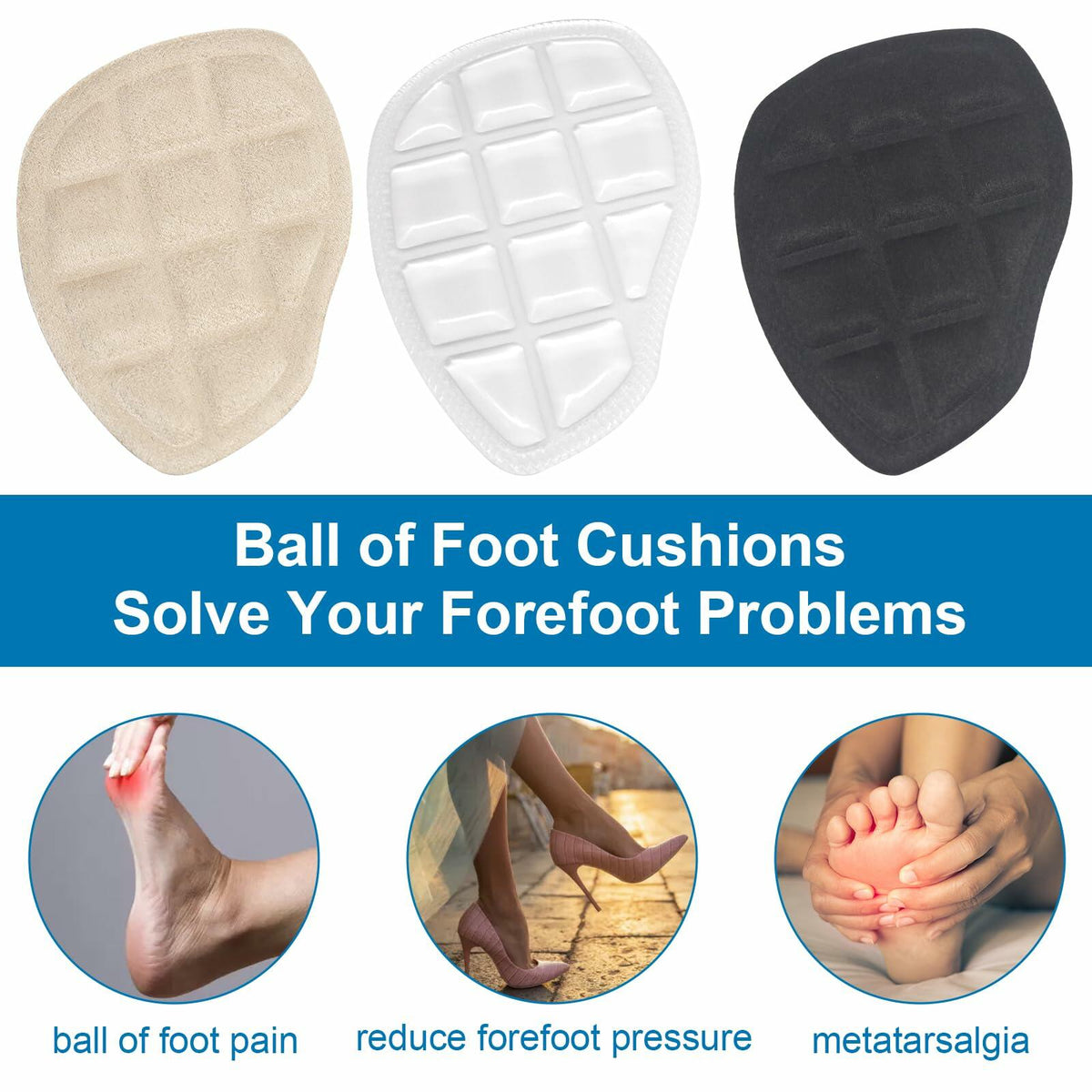 Skyfoot Metatarsal Foot Pads Ball of Foot Cushions Anti Slip 3 Pairs