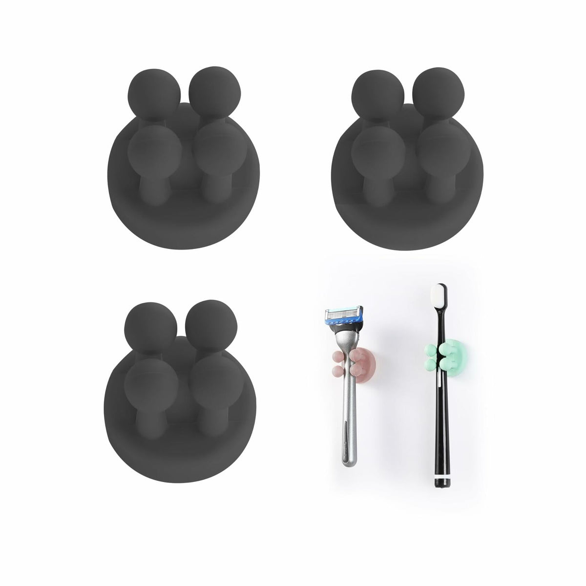 3 Pcs Silicone Toothbrush & Razor Holder Waterproof Self Adhesive Hook