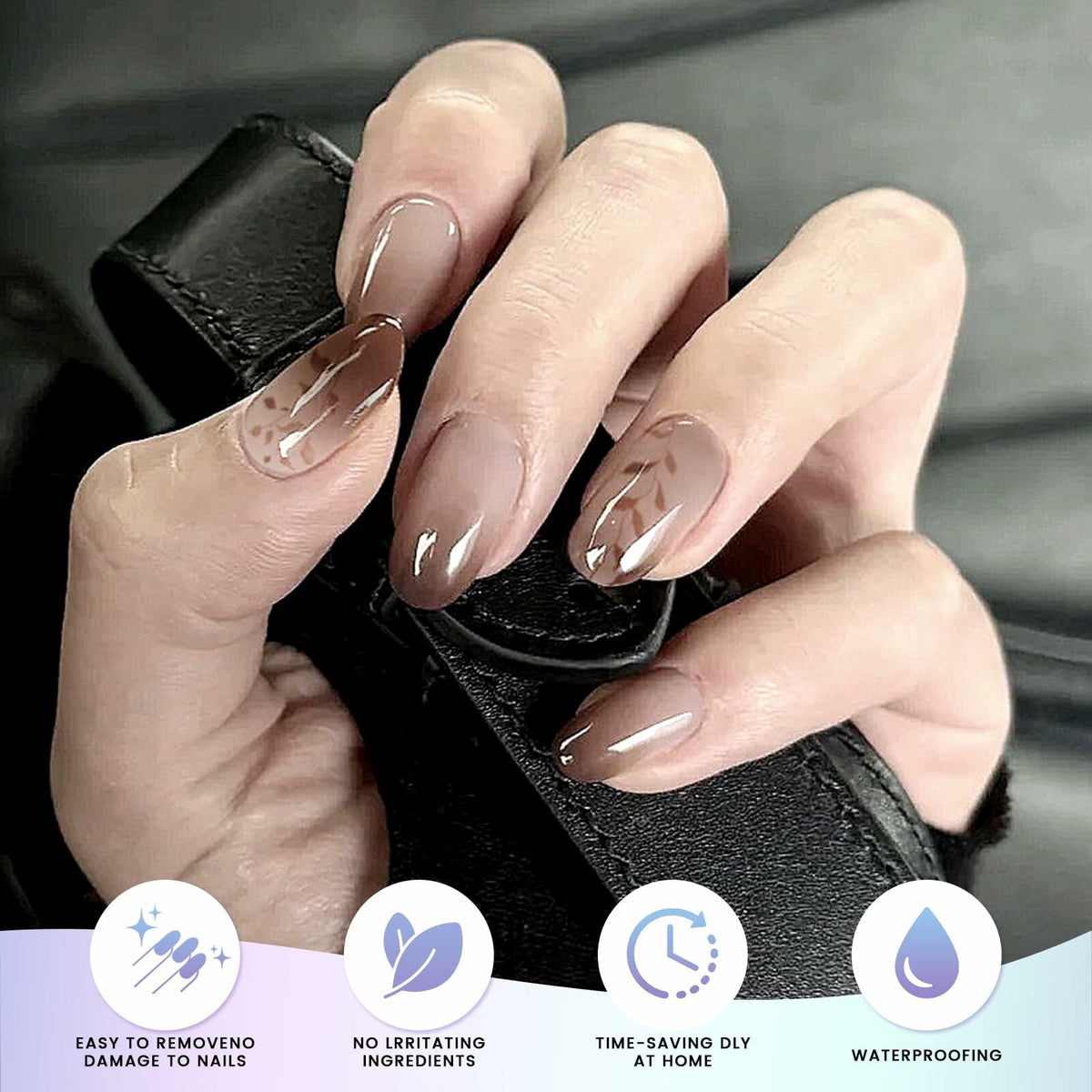 Oauee Semi Cured Gel Nail Strips 20 Stickers Anthracite Gray UV/LED Lamp