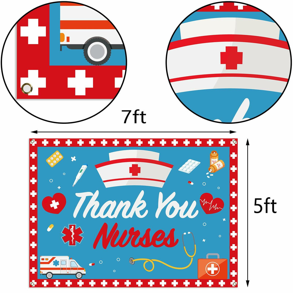 Thank You Nurses Photo Booth Backdrop 7x5ft Indoor Outdoor Party Decor