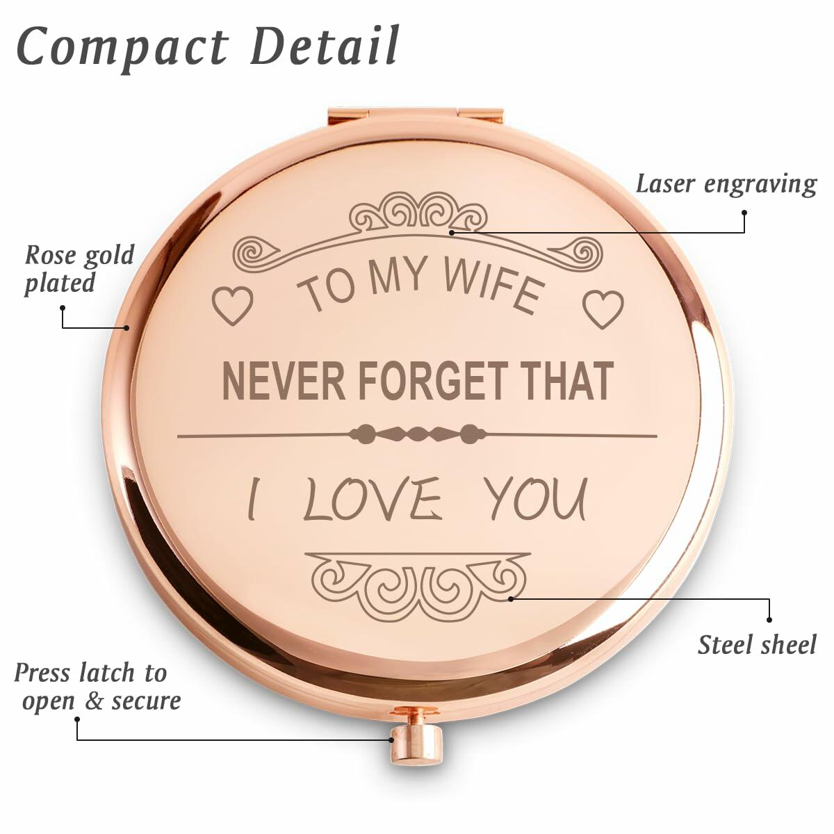 Personalized Compact Mirror Gift for Wife, Custom Engraved, Sentimental