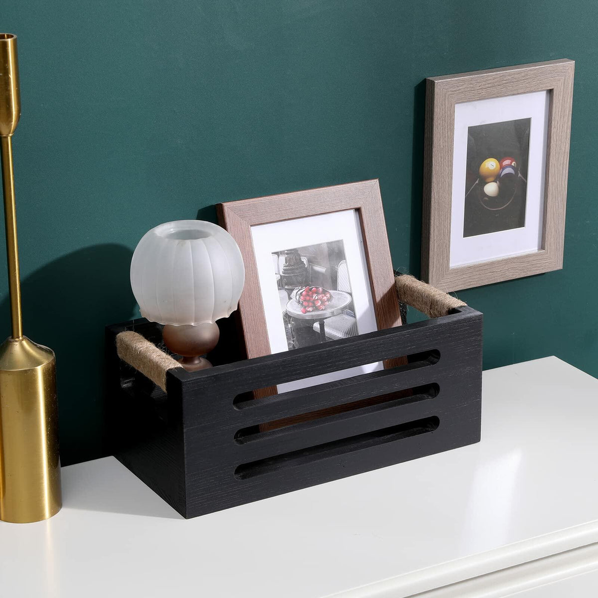 Wood Toilet Paper Holder Basket with Handles Black 12x5.9x4.9in Black