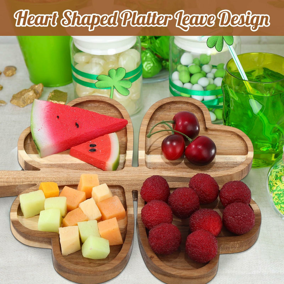 Geetery 12 Pc Wooden Four Leaf Snack Serving Tray Set Multi-color Clover