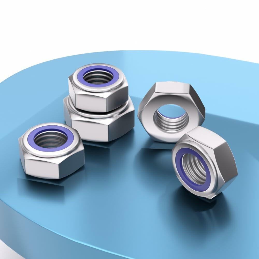 TESILANG M4 Nylon Insert Hex Lock Nuts 304 Stainless Steel Bright Finish 100pcs