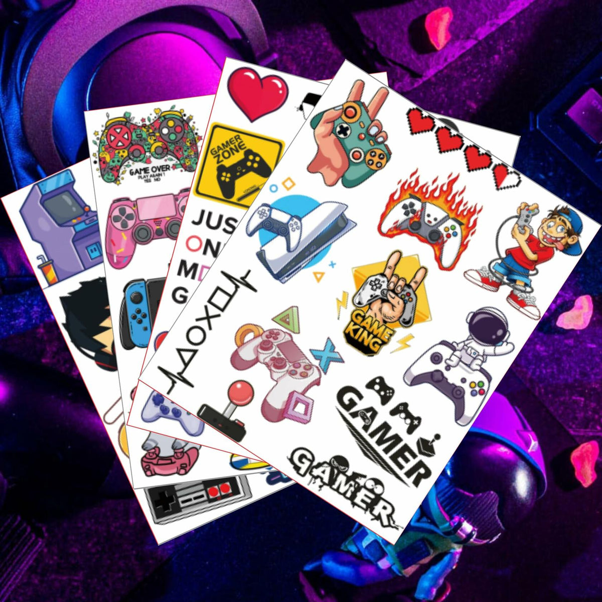 Gaming Temporary Tattoos 4 Sheets Colorful Gamer Party Favors Gift Idea