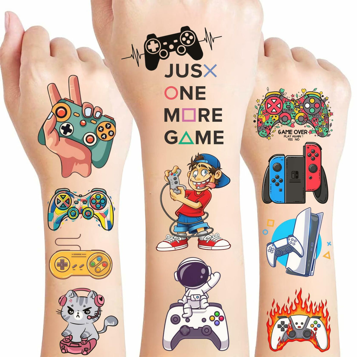 Gaming Temporary Tattoos 4 Sheets Colorful Gamer Party Favors Gift Idea