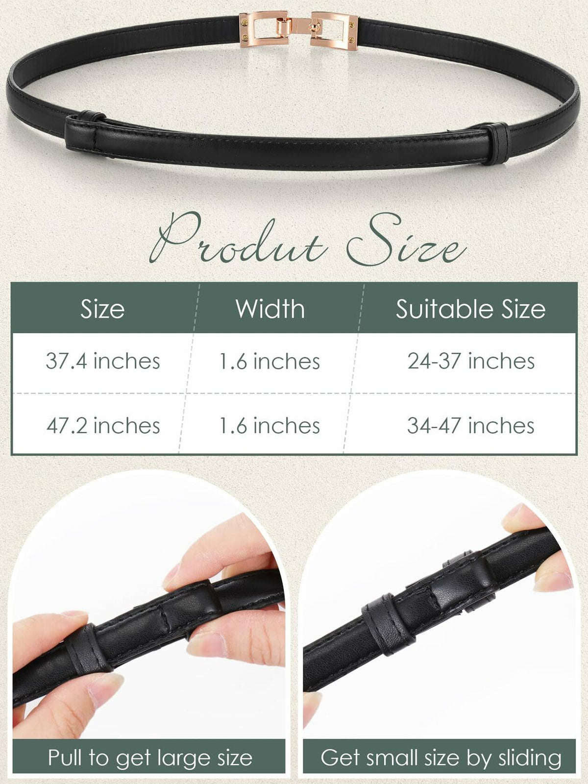 Geyoga Women's Skinny Adjustable PU Leather Belt Black 47.2 Inch