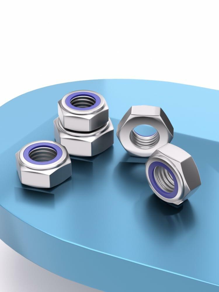TESILANG M4 Nylon Insert Hex Lock Nuts 304 Stainless Steel Bright Finish 100pcs
