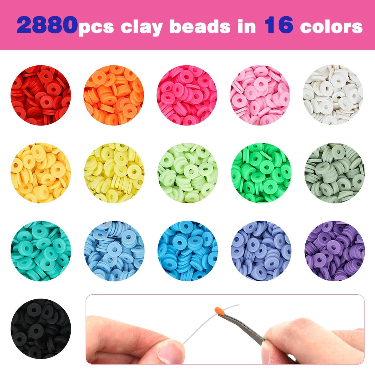 QUEFE 3800pcs Clay Beads Jewelry Making Kit 6mm 16 Colors Letter Beads