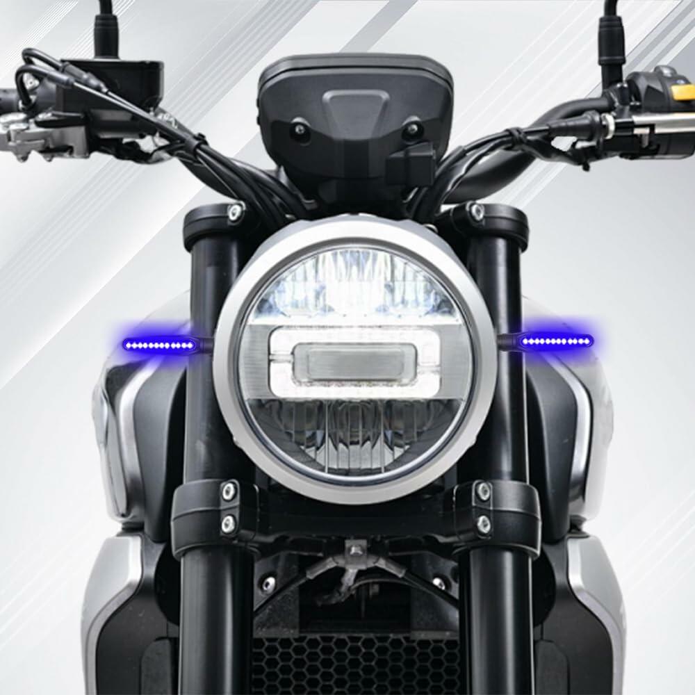 Lecctso 2PCS LED Motorcycle Running Brake Lights 12V Flowing Signal Blue